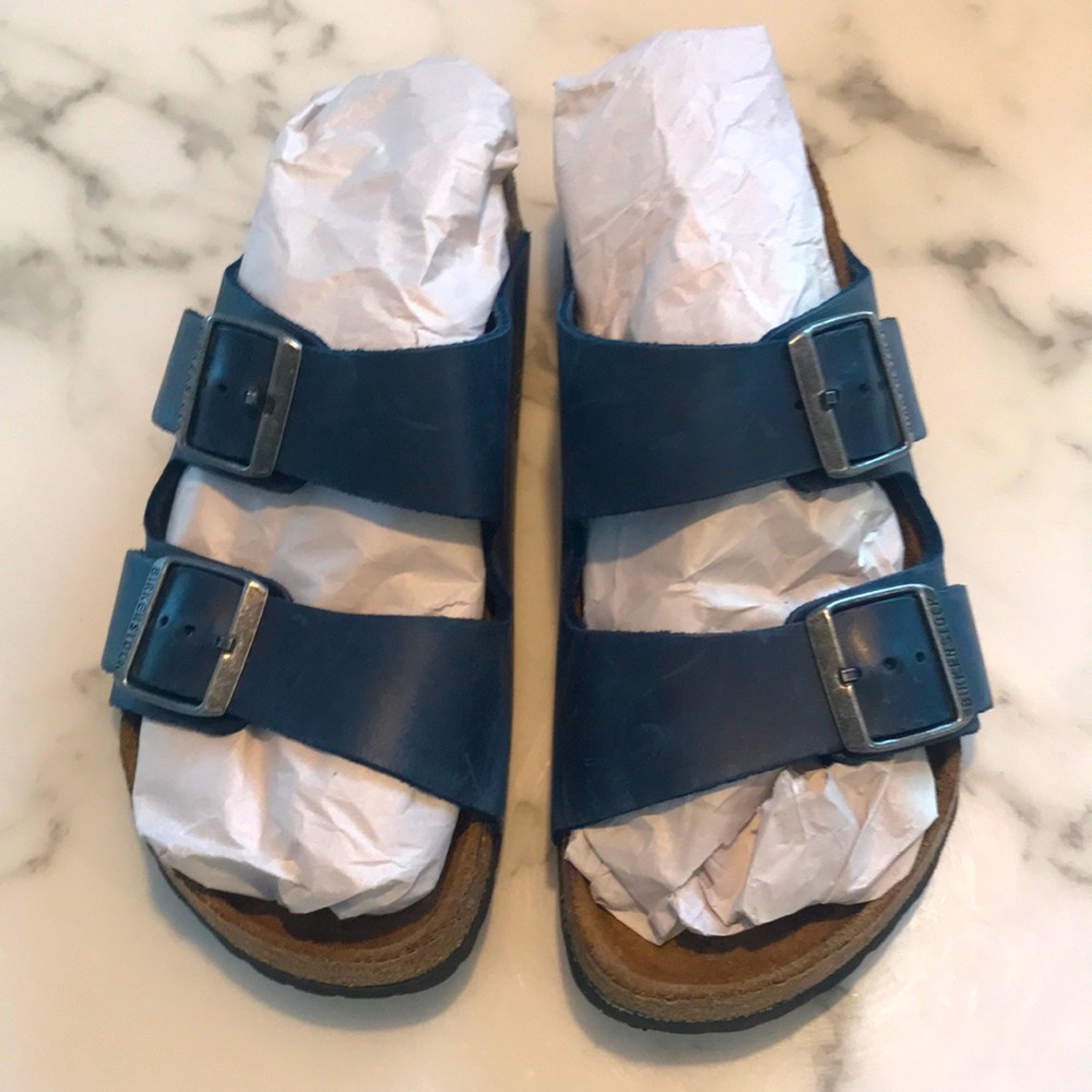 Oiled Leather Navy Birks - with box